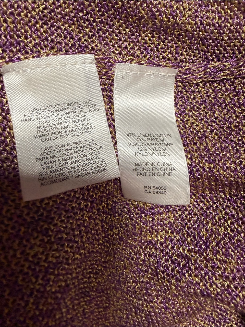 Jones New York Metallic Purple& Gold Sleeveless Textured Midi Sweater Dress Sz L - Picture 6 of 6